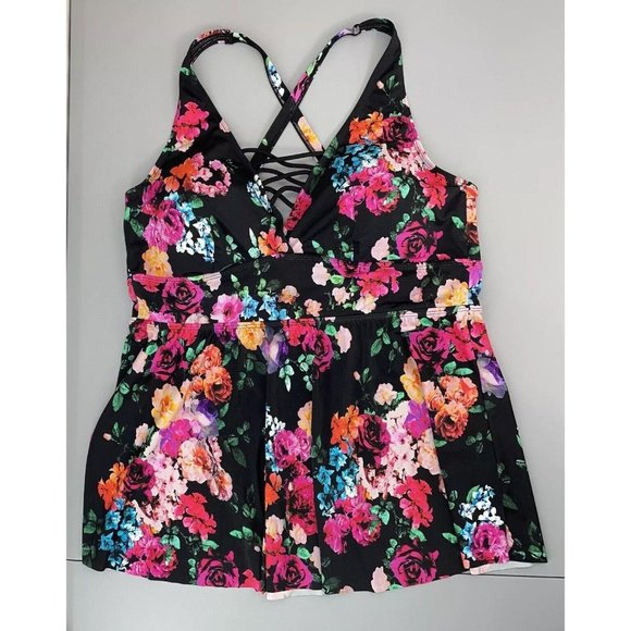 torrid Other - Torrid Tankini Swim Top Wireless Padded Floral Colorful Black Womens 2 US 18-20